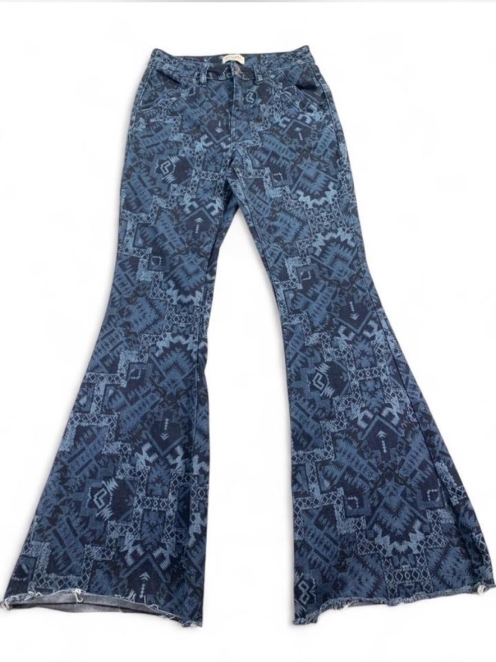 Shyanne Flare Jeans Aztec Tribal Pattern Raw Hem Western Cowgirl Size 28